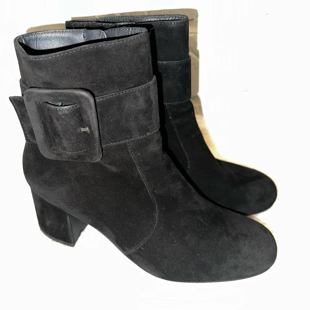 New PAUL GREEN Natalia Buckle Black Suede Ankle Boots Size 6.5
